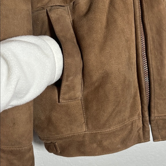 Pitkin County Dry Goods Suede Jacket Camel Brown Shearling Pockets Vintage 42 - Picture 5 of 12